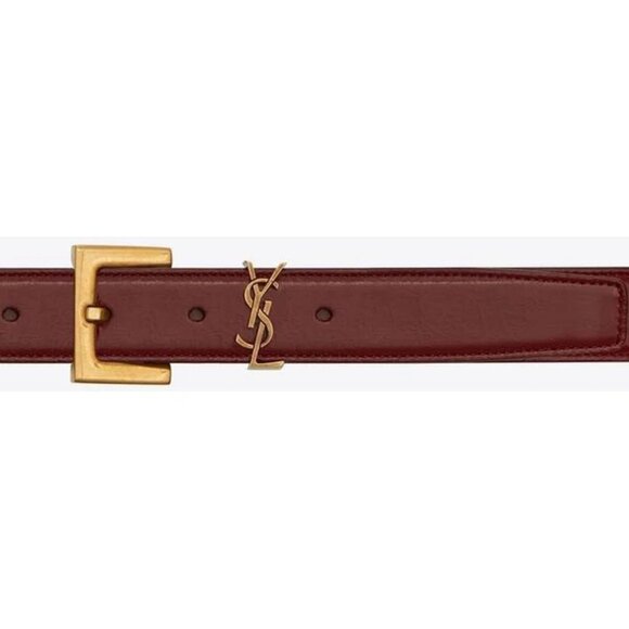 SAINT LAURENT Cassandre Thin Belt with Square Buckle in Burg Red Size 85 - Picture 1 of 1